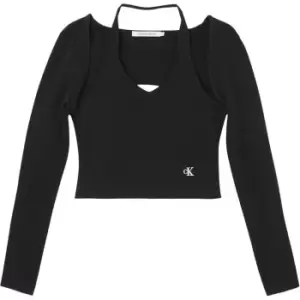 Calvin Klein Jeans Cut Out Long Sleeve Top - Black