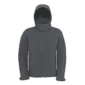 B&C Mens Hooded Softshell Breathable, Waterproof & Windproof Jacket (Fleece Lining) (M) (Dark Grey)