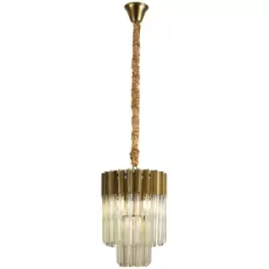 Luminosa Lighting - Luminosa Poland Ceiling Pendant Round 4 Light E14, Brass, Cognac Sculpted Glass