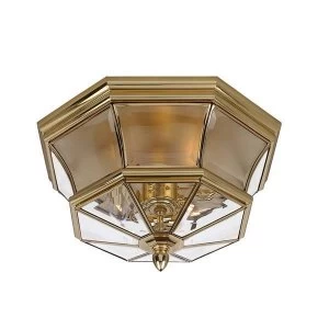 3 Light Flush Mount Outdoor Ceiling Light Polished Brass IP44, E14