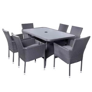 Royalcraft Malaga Rattan 6 Seater Rectangular Fixed Dining Set Synthetic Rattan Garden & Outdoor