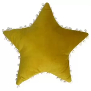 Star Pom Pom Kids Cushion Yellow/White