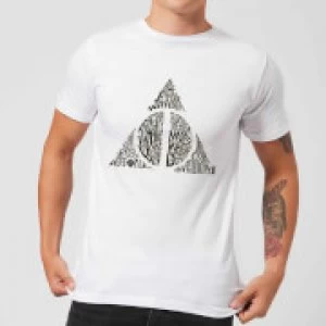 Harry Potter Deathly Hallows Text Mens T-Shirt - White - 5XL