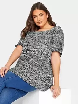 Yours Square Neck Ditsy Top, Grey, Size 30-32, Women