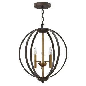 3 Light Spherical Ceiling Pendant Chandelier Bronze, E14