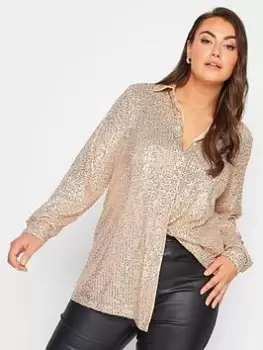 Yours Sequin Shirt, Gold, Size 26-28, Women