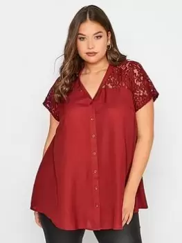 Yours Lace Insert Blouse - Wine, Red, Size 22, Women