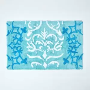 HOMESCAPES Blue Damask Cotton Bath Mat - Blue - Blue - Blue