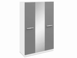 Harmony Moritz Grey High Gloss and White 3 Door 1 Mirror Triple Wardrobe Flat Packed