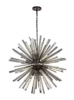 16 Light E27, Round Pendant Brown Oxide , Smoke Glass