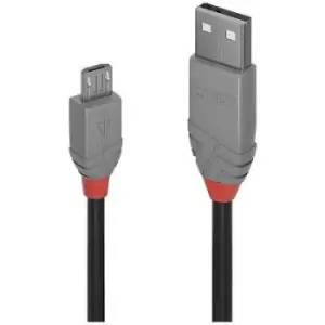 LINDY USB cable USB 2.0 USB-A plug, USB Micro-B plug 1m Black, Grey 36732