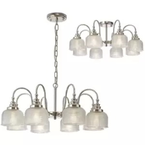 Luminosa DeRuyter Semi Flush, Ceiling Pendant, 8 Light E27, Polished Nickel, Prismatic Glass