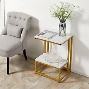 Homcom Side Table with Steel Frame Rustic White