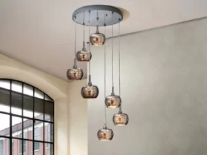 Ari 7 Light Dimmable Spiral Crystal Ceiling Cluster Pendant Remote Control Chrome, G9