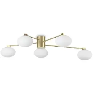 Ideal Lux HERMES 5 Light Globe Multi Arm Semi Flush Ceiling Lamp Brass