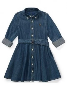 Ralph Lauren Girls Classic Belted Denim Shirt Dress - Indigo