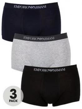 Emporio Armani 3 Pack Cotton Trunks Black/Navy/Grey Size L Men