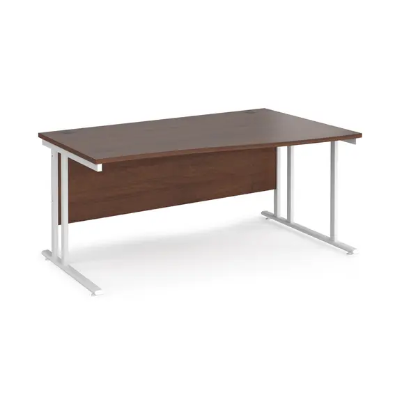 Maestro 25 Wave Desk White Frame and Walnut Table Top - Right Hand - 1600mm