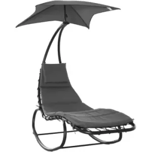 Outsunny - Patio Rocking Chaise Lounge Rocking Bed with Canopy Cushion Headrest - Grey