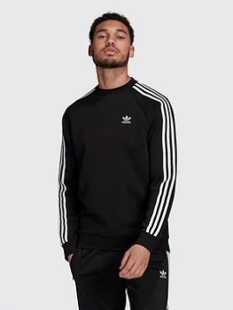 adidas Originals 3-Stripes Crew Neck Sweat Top - Black, Size L, Men