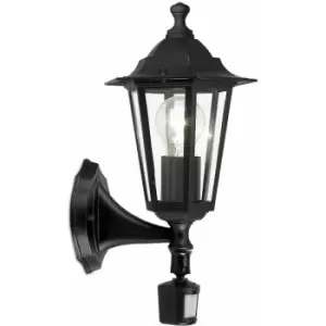 Loops - IP44 Outdoor Wall Light & pir Sensor Black Aluminium Lantern 1x 60W E27 Bulb