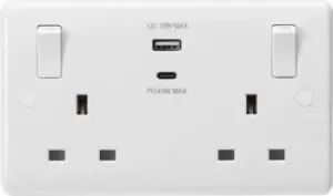 KnightsBridge 13A 2G Switched socket with outboard rockers and dual USB (A+C) QC18W / PD45W