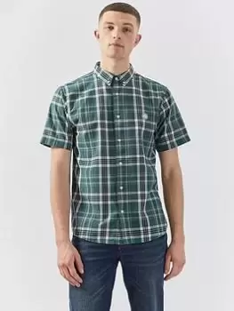 Pretty Green Ribera Short Sleeve Check Shirt - Green, Size 2XL, Men