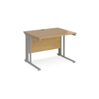 Office Desk 1000mm Rectangular Desk With Cable Managed Leg Oak Tops With Silver Frames 800mm Depth Maestro 25