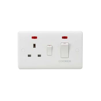 Curved Edge 45A DP Cooker Switch and 13A Socket with Neons (White Rocker) - Knightsbridge