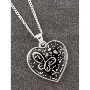 Midnight Sparkle Silver Plated Heart Butterfly Necklace