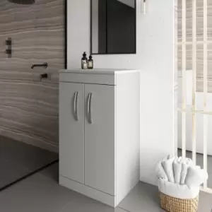 Nuie - Athena Floor Standing 2-Door Vanity Unit and Worktop 500mm Wide - Gloss Grey Mist