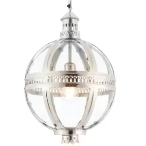 Hanging Ceiling Pendant Light Nickel & Clear Glass Vintage Lamp Bulb Ball Shade