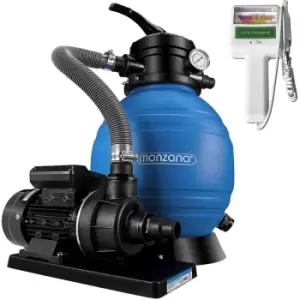 Sand Filter System Swimming Pool 10 m³/h - Bowl Black Blue 7 Position Valve + Water Test Device