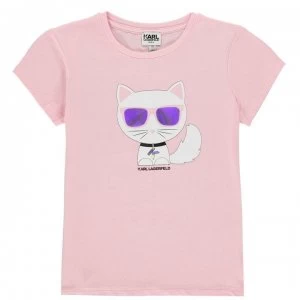 Karl Lagerfeld Cat Logo T Shirt Junior Girls - Pink 46B