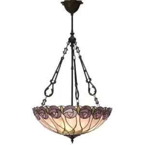 Interiors Hutchinson - 3 Light Large Inverted Ceiling Pendant Dark Bronze, Tiffany glass, E27