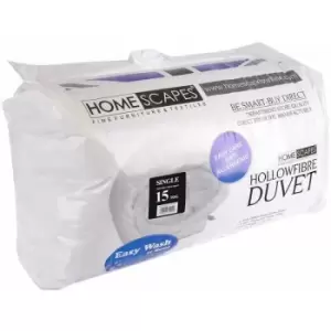 HOMESCAPES 15 Tog Hollowfibre Single Winter Duvet - White