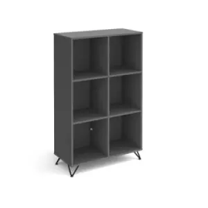 Tikal cube storage unit 1370mm high with 6 open boxes and Black hairpin legs - grey