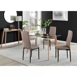 Furniture Box Malmo Glass and Wooden Leg Dining Table & 4 Cappuccino Milan Black Leg Chairs