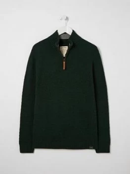 FatFace Rye 1/4 Zip Knitted Jumper, Dark Green, Size S, Men