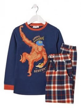 FatFace Boys Orangutan Check Pyjama Set - Orange, Size 7-8 Years