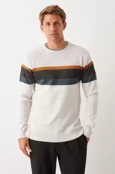 Mens Long Sleeve Chest Stripe Crew Neck Jumper