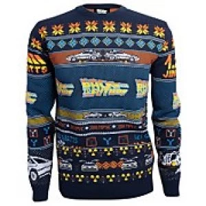 Back to the Future Christmas Knitted Jumper - Navy - S