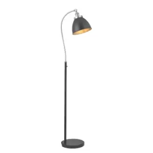 Franklin Task Floor Lamp, Aged Pewter Plate, Matt Black Paint