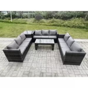 Fimous 9 Seater Outdoor Dark Grey Rattan Lounge Complete Sofa Set with 2 Side Table