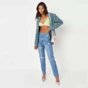 Missguided Wrath Slash Rip Straight Leg Jean - Blue