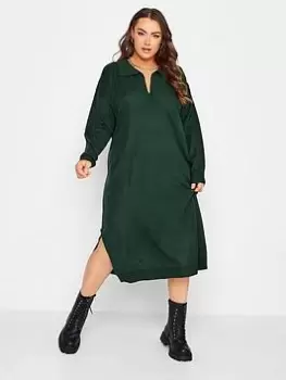 Yours Open Collar Knitted Dress - Green, Size 30-32, Women