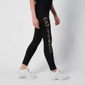 Emporio Armani EA7 Womens Train Shiny Leggings - Black/Light Gold - M