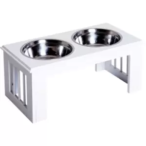 PawHut Stainless Steel Raised Dog Feeding Bowls with Stand for Small Medium Dogs Elevated Twin Pet Bowls Water Food Feeder 58.4L x 30.5W x 25.4H cm