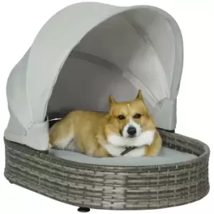 Pawhut Wicker Dog Bed With Adjustable Canopy - Grey