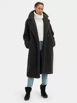 UGG Gertrude Long Teddy Coat, Black Size M Women